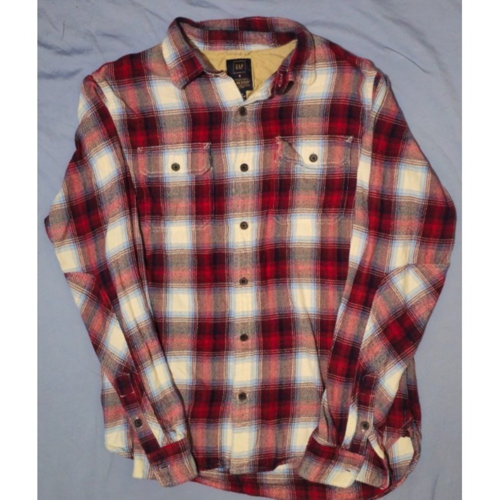 GAP‎ + PENDLETON SHIRT Men's Size Medium Red & White Plaid Flannel Long Sleeve